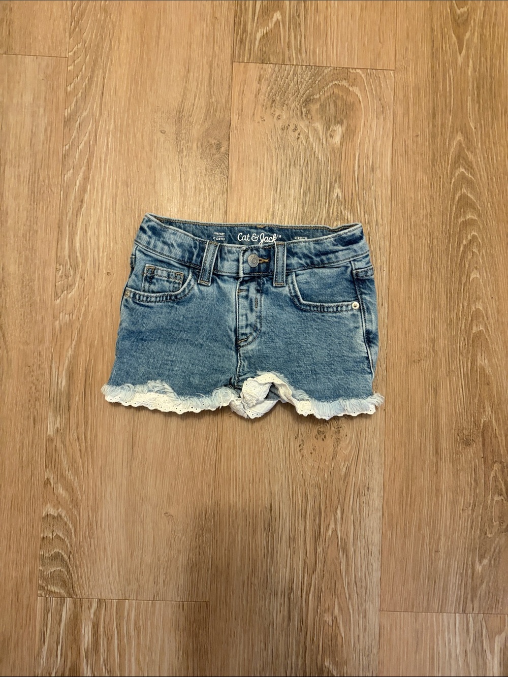 Cat & Jack Blue Denim Shorts with White Lace Trim